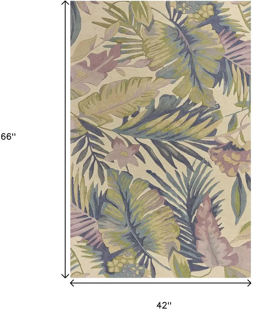 Green Pink And Purple Wool Tropical Botanical Hand Tufted Area Rug Photo 3