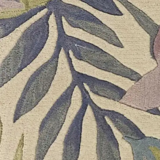 Green Pink And Purple Wool Tropical Botanical Hand Tufted Area Rug Photo 7