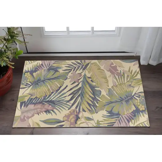 Green Pink And Purple Wool Tropical Botanical Hand Tufted Area Rug Photo 1