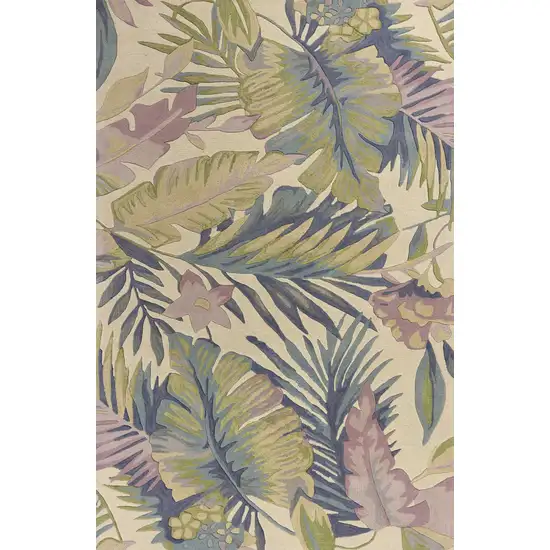 Pastel Tropical Leaves Wool Indoor Area Rug Photo 4