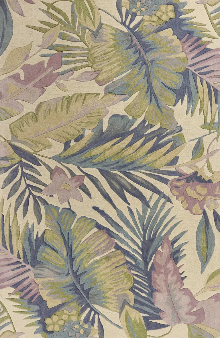Pastel Tropical Leaves Wool Indoor Area Rug Photo 4