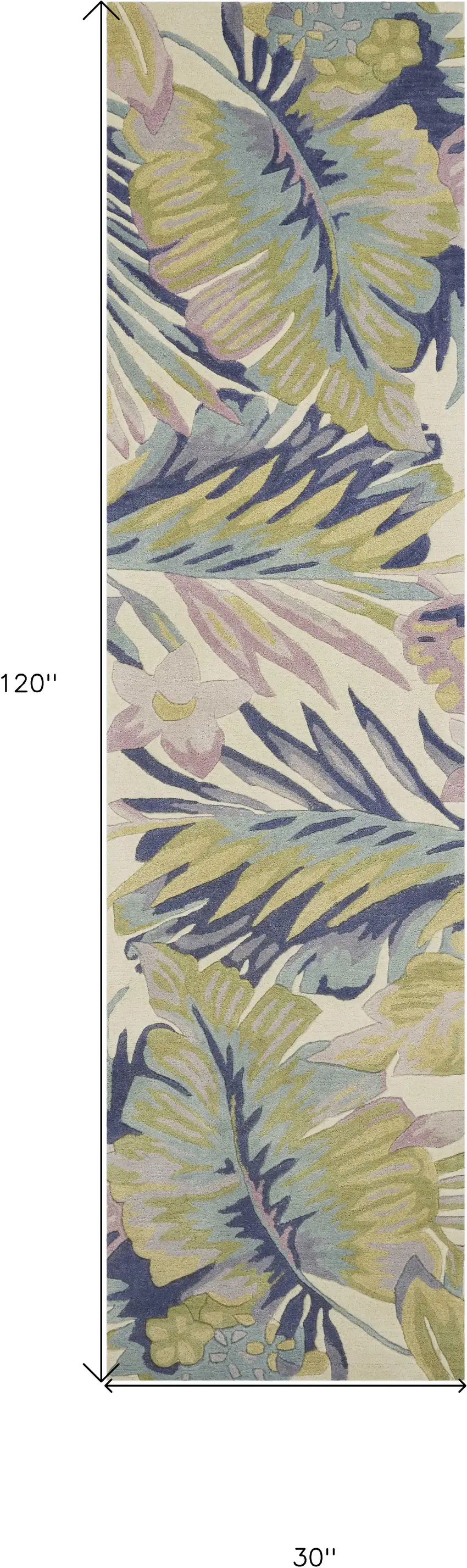 10' Ivory Pink and Green Wool Tropical Botanical Hand Tufted Runner Rug Photo 5