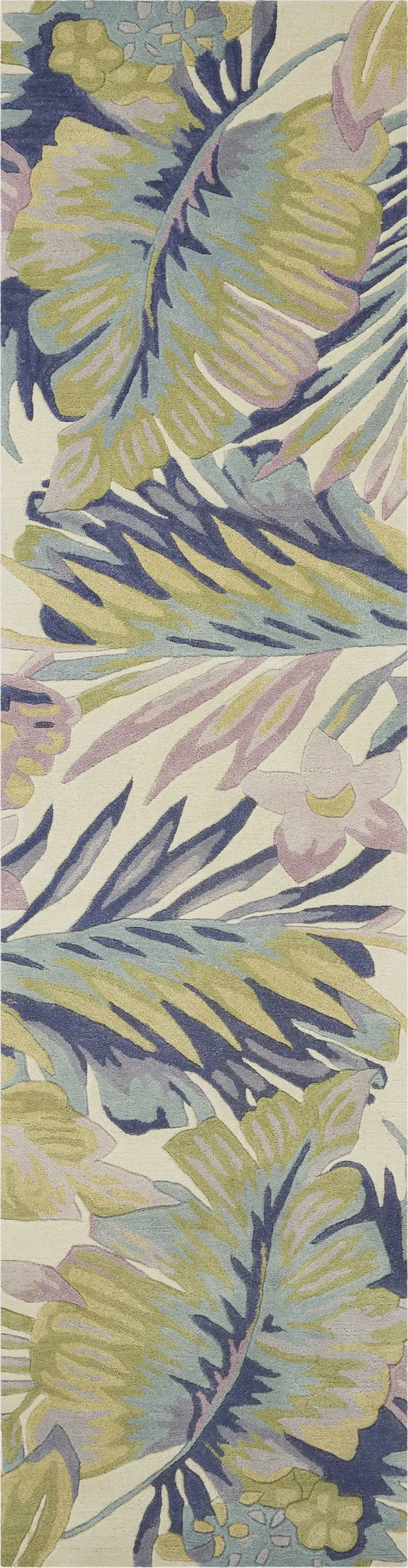 10' Ivory Pink and Green Wool Tropical Botanical Hand Tufted Runner Rug Photo 2