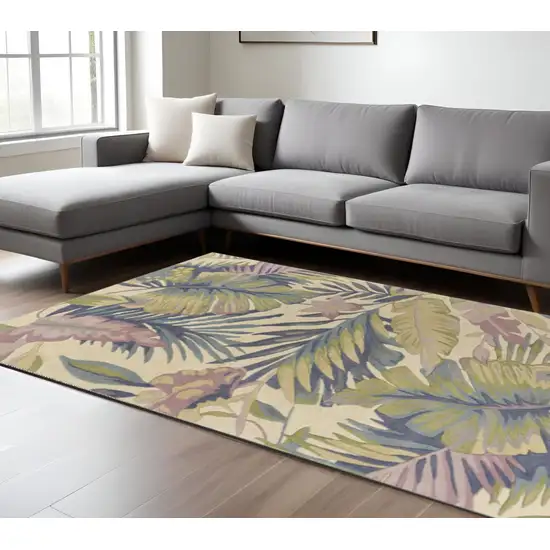 Green Pink And Purple Wool Tropical Botanical Hand Tufted Area Rug Photo 1