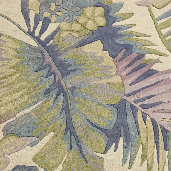 Green Pink And Purple Wool Tropical Botanical Hand Tufted Area Rug Photo 4