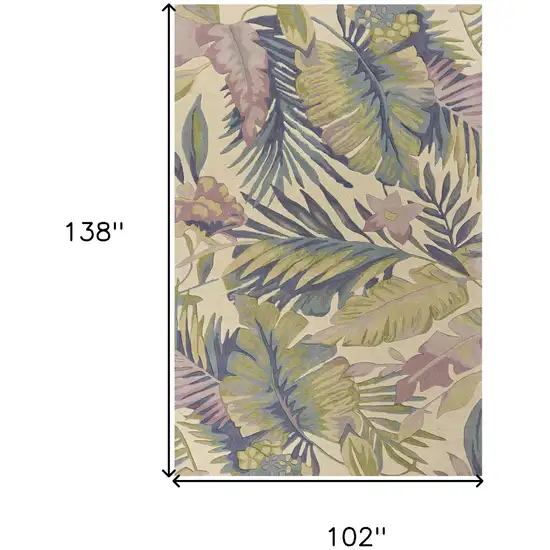 Green Pink And Purple Wool Tropical Botanical Hand Tufted Area Rug Photo 3