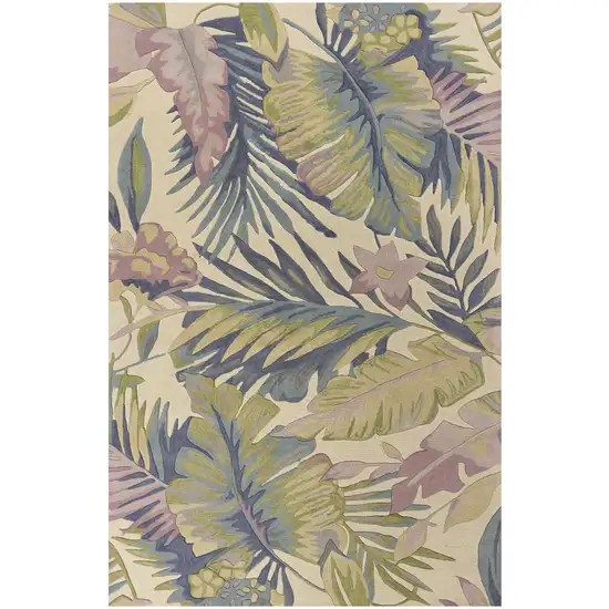 Green Pink And Purple Wool Tropical Botanical Hand Tufted Area Rug Photo 2