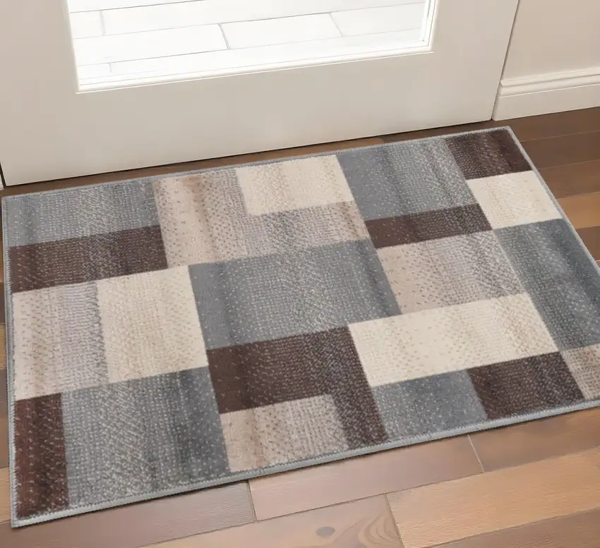 Grey Patchwork Power Loom Stain Resistant Area Rug Photo 1