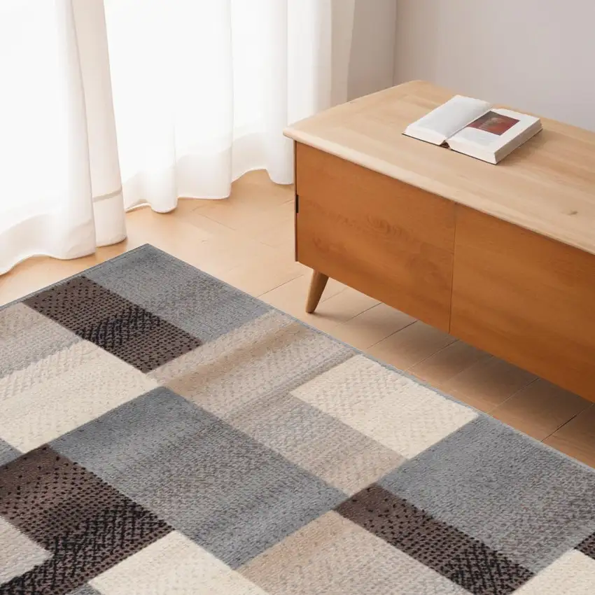 Grey-Brown Patchwork Power Loom Stain Resistant Area Rug Photo 1