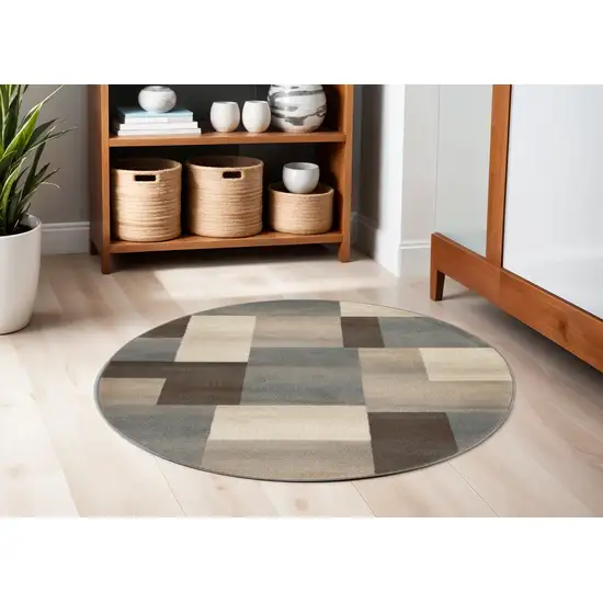 5' Gray Tan And Brown Patchwork Round Rug Photo 1