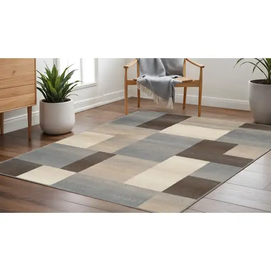 5' Gray Tan And Brown Patchwork Square Rug Photo 1