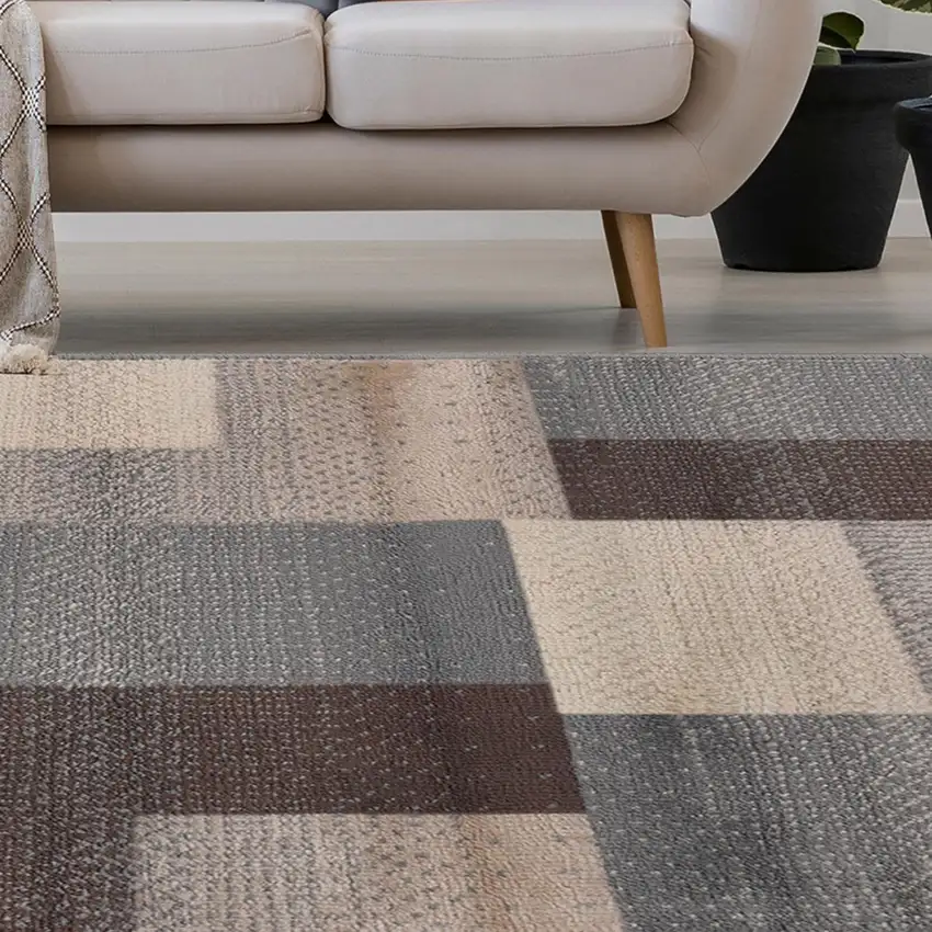Gray Tan And Brown Patchwork Area Rug Photo 5