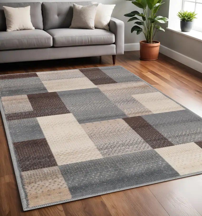 Grey Patchwork Power Loom Stain Resistant Area Rug Photo 1