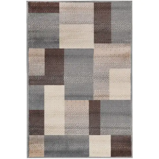 Gray Tan And Brown Patchwork Area Rug Photo 2