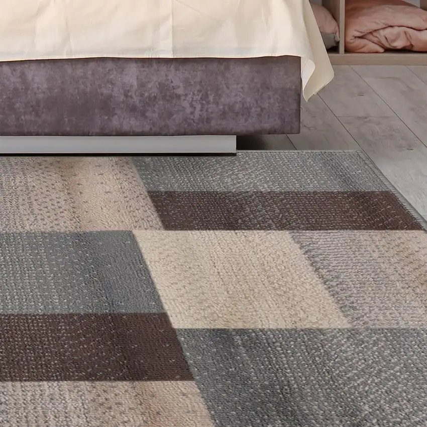 Gray Tan And Brown Patchwork Area Rug Photo 6