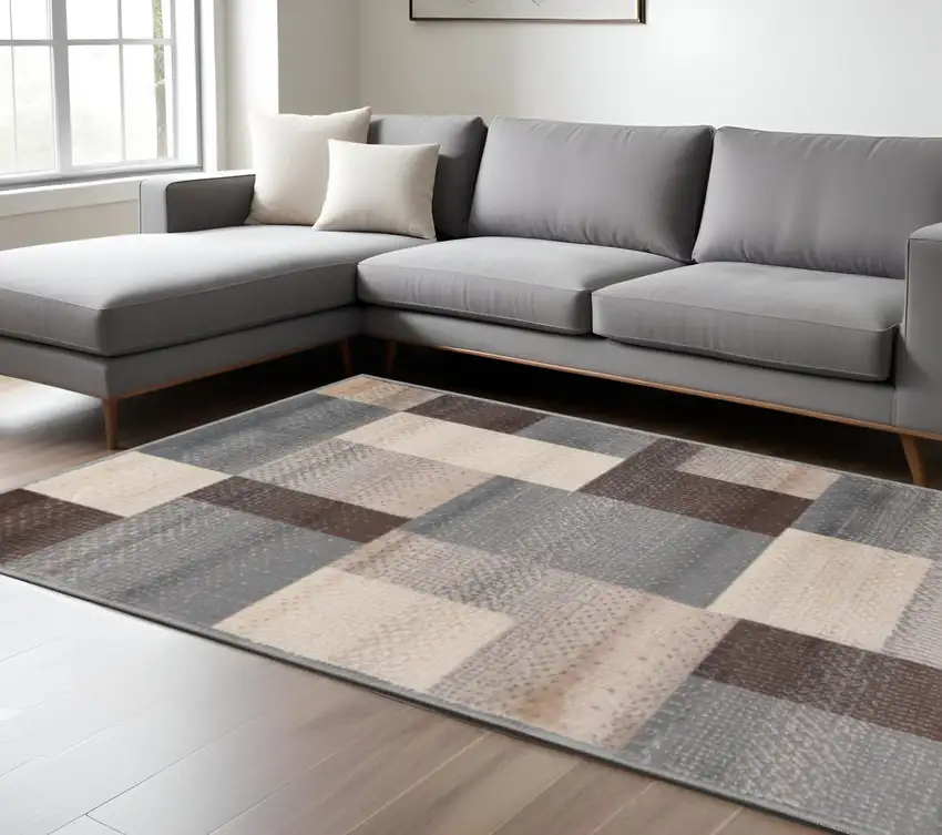 Gray Tan And Brown Patchwork Area Rug Photo 1