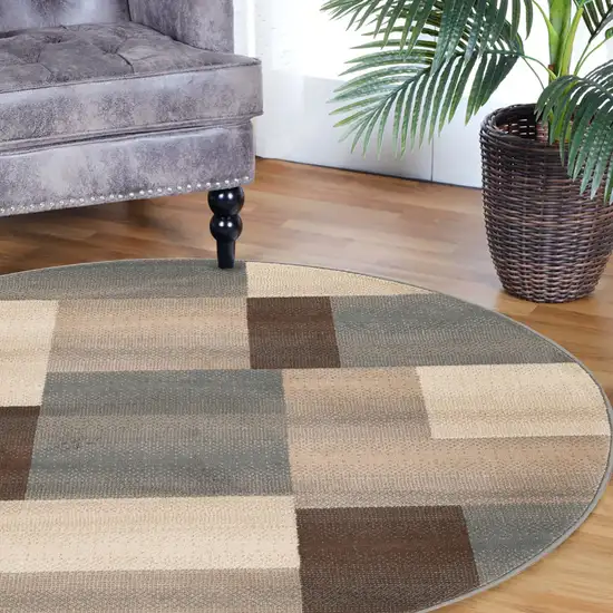 8' Gray Tan And Brown Patchwork Round Rug Photo 6