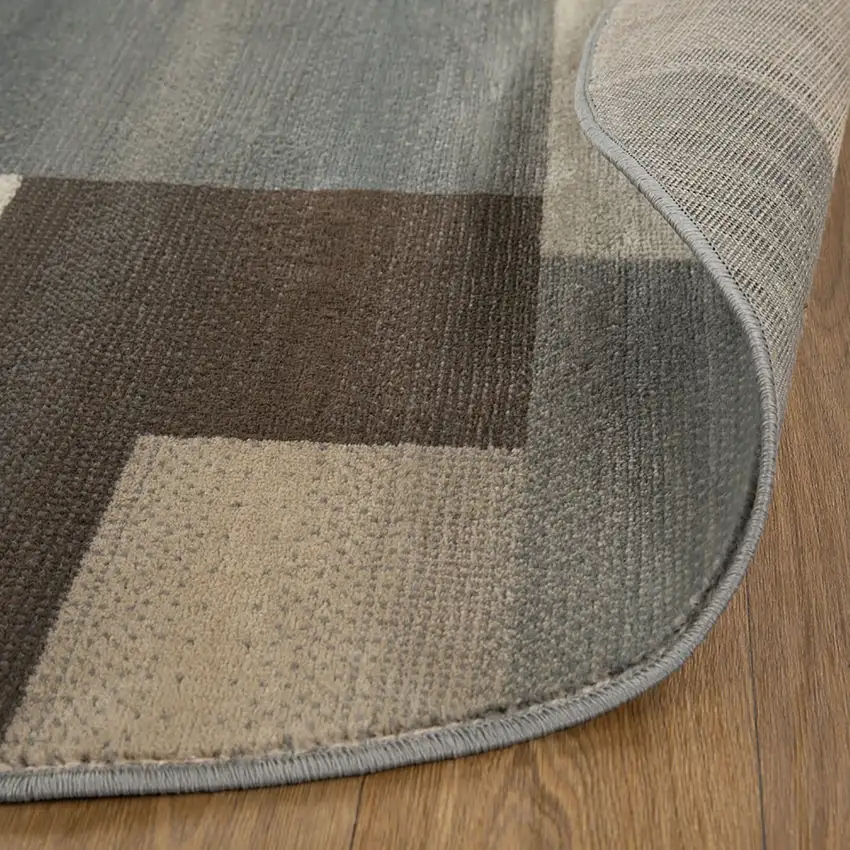 8' Gray Tan And Brown Patchwork Round Rug Photo 4