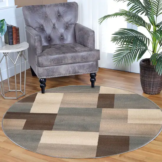 8' Gray Tan And Brown Patchwork Round Rug Photo 7