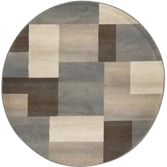 8' Gray Tan And Brown Patchwork Round Rug Photo 2