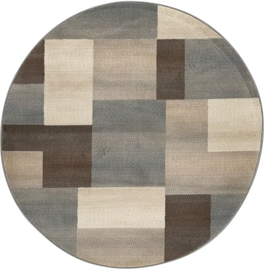 8' Gray Tan And Brown Patchwork Round Rug Photo 2