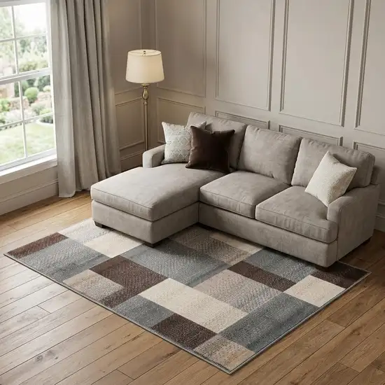 Gray Tan And Brown Patchwork Area Rug Photo 1