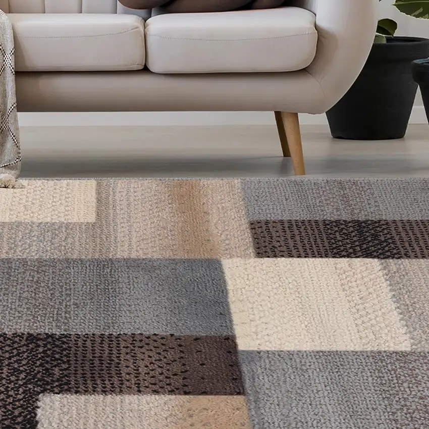 Gray Tan And Brown Patchwork Area Rug Photo 7