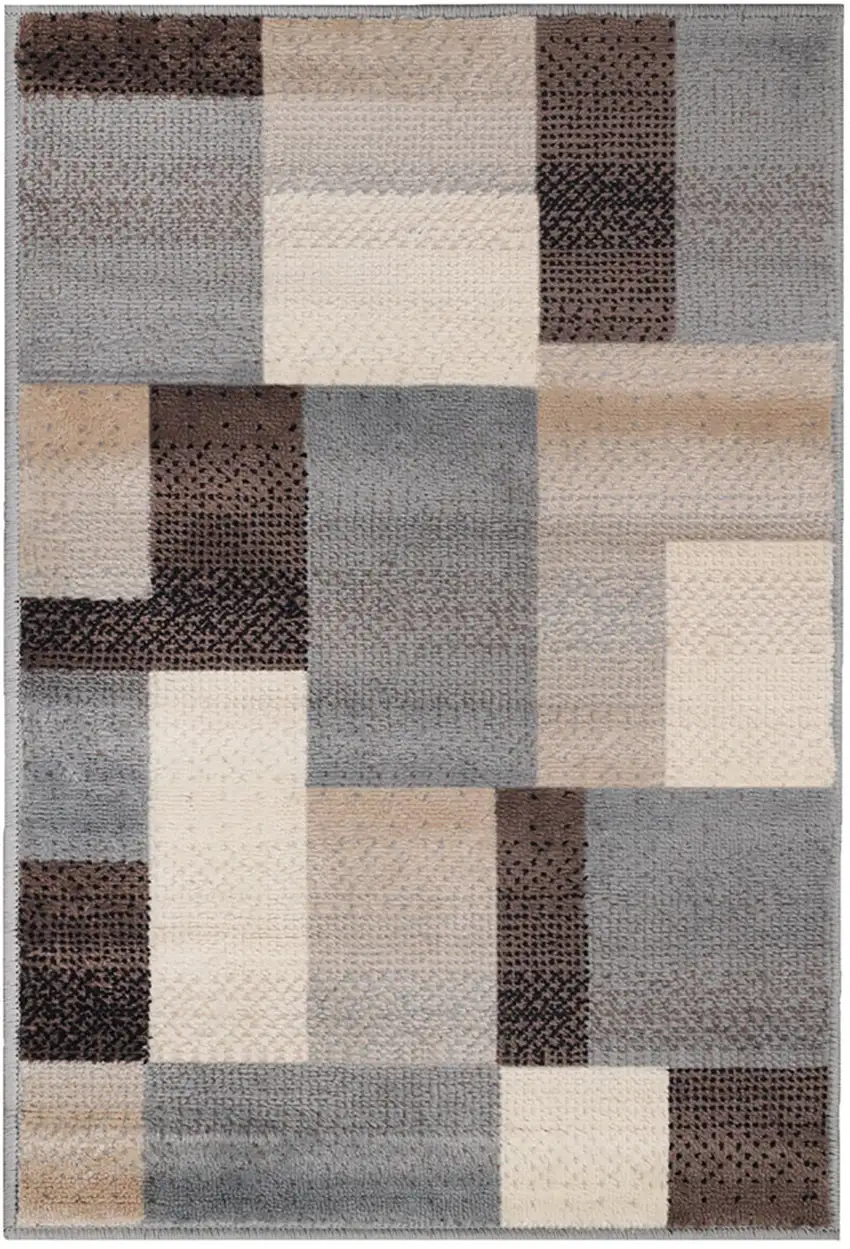 Gray Tan And Brown Patchwork Area Rug Photo 2