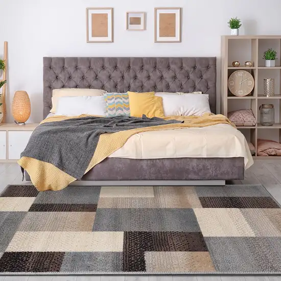 Gray Tan And Brown Patchwork Area Rug Photo 8