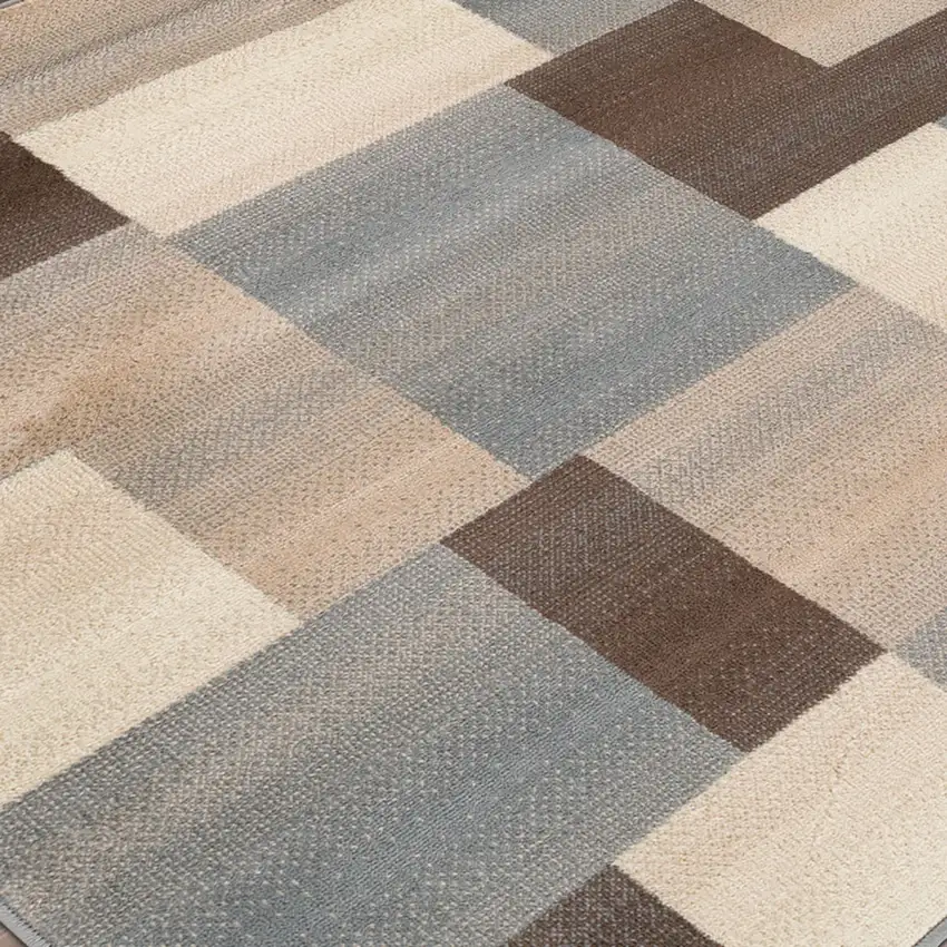 8' Gray Tan And Brown Patchwork Square Rug Photo 7