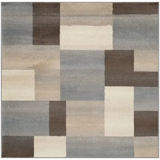 8' Gray Tan And Brown Patchwork Square Rug Photo 2