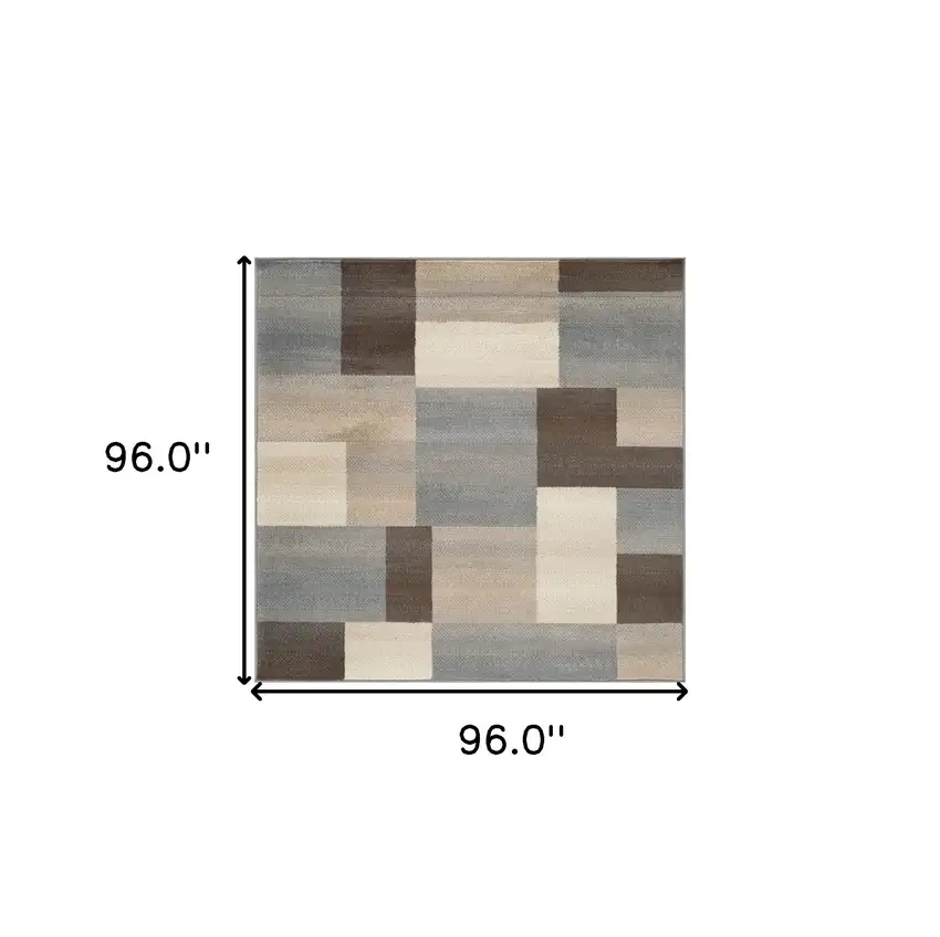 8' Gray Tan And Brown Patchwork Square Rug Photo 3