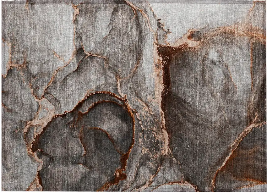 Peach Abstract Washable Non Skid Indoor Outdoor Area Rug Photo 2