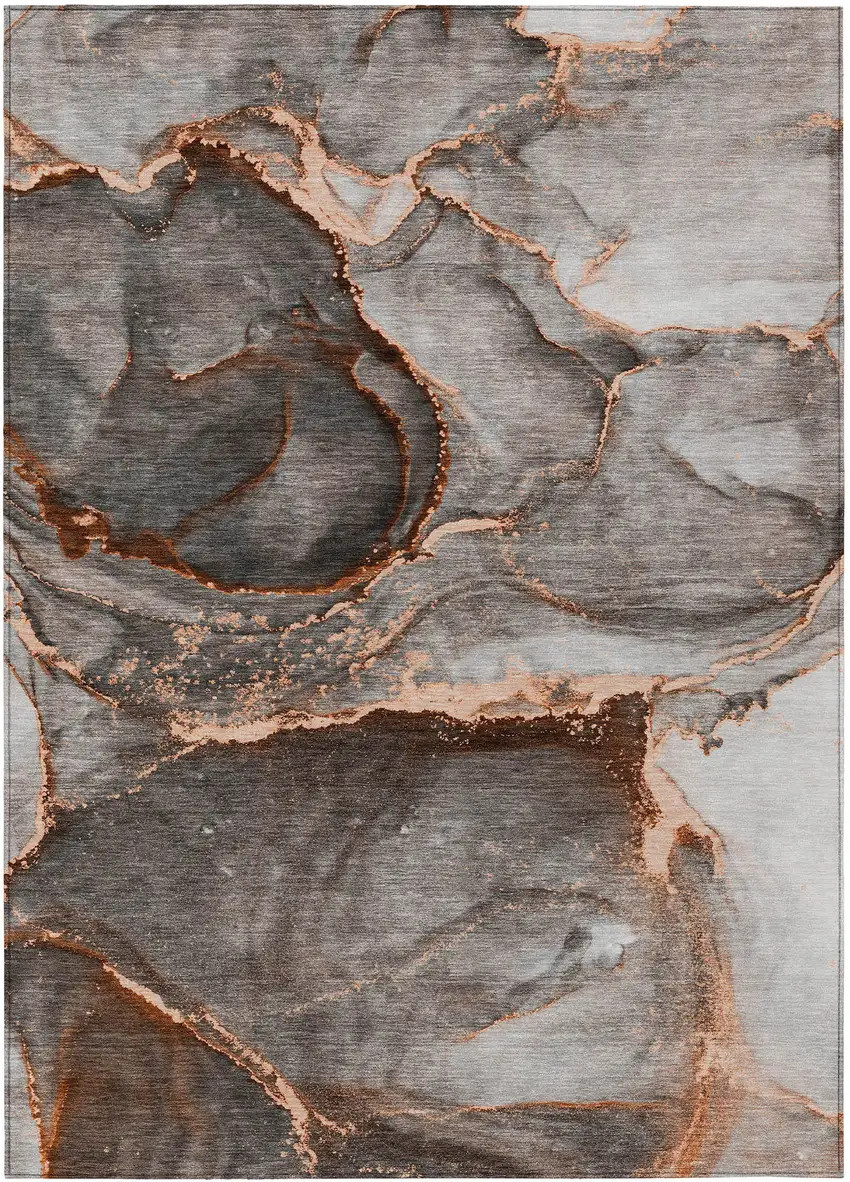 Peach Abstract Washable Non Skid Indoor Outdoor Area Rug Photo 2