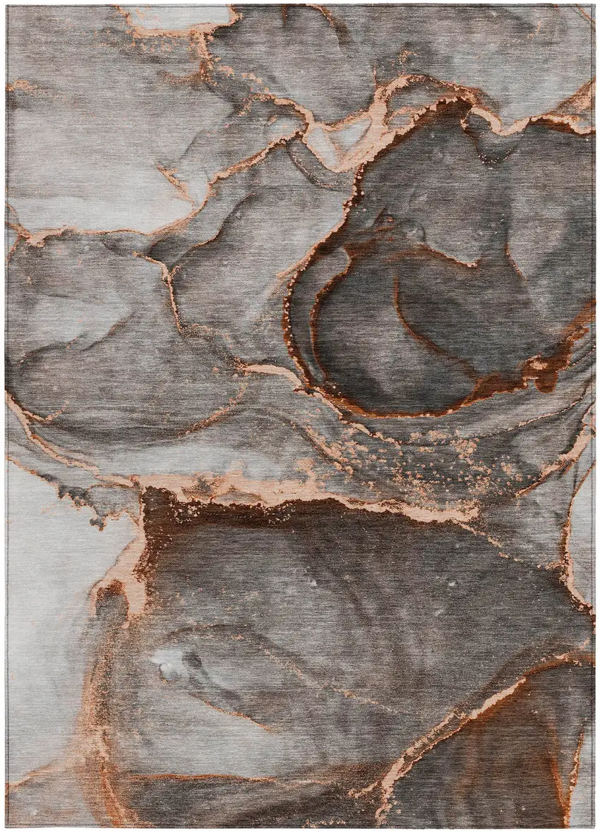 Peach Abstract Washable Non Skid Indoor Outdoor Area Rug Photo 5