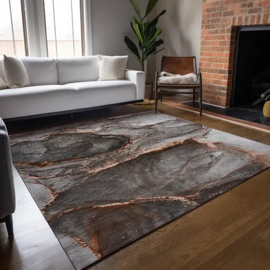 Peach Abstract Washable Non Skid Indoor Outdoor Area Rug Photo 9