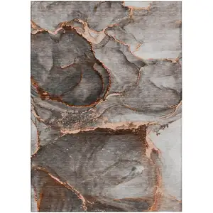 Photo of Peach Abstract Washable Non Skid Indoor Outdoor Area Rug