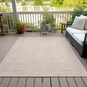 Photo of Peach And Beige Geometric Washable Indoor Outdoor Area Rug