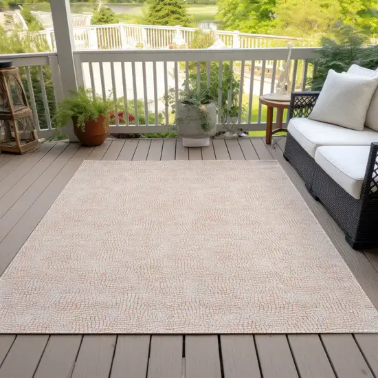 Peach And Beige Geometric Washable Indoor Outdoor Area Rug Photo 6