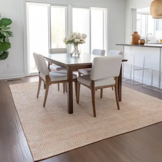 Peach And Beige Geometric Washable Indoor Outdoor Area Rug Photo 8