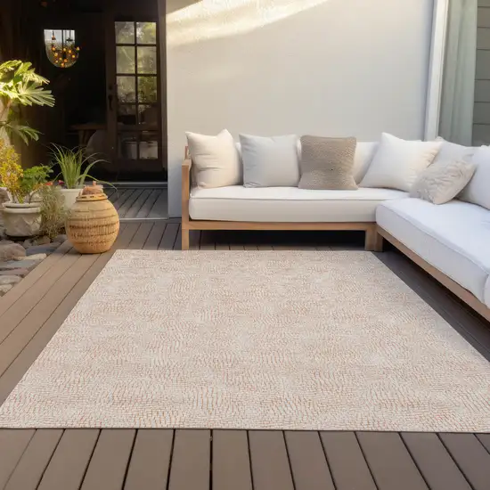 Peach And Beige Geometric Washable Indoor Outdoor Area Rug Photo 9