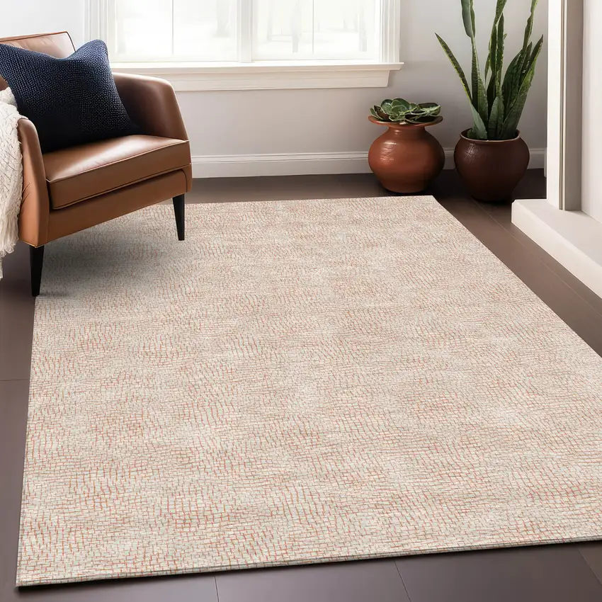 Peach And Beige Geometric Washable Indoor Outdoor Area Rug Photo 7