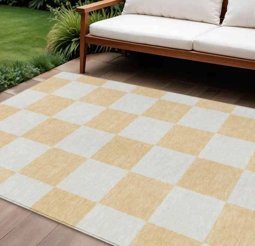 Peach And Beige Geometric Washable Indoor Outdoor Area Rug Photo 1