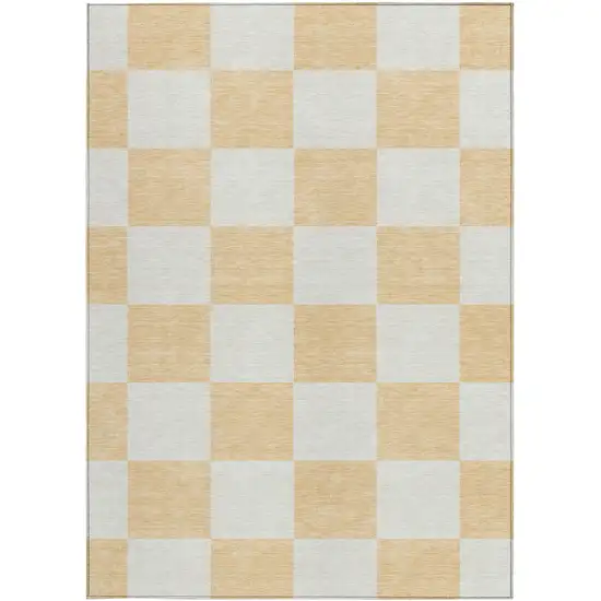 Peach And Beige Geometric Washable Indoor Outdoor Area Rug Photo 4