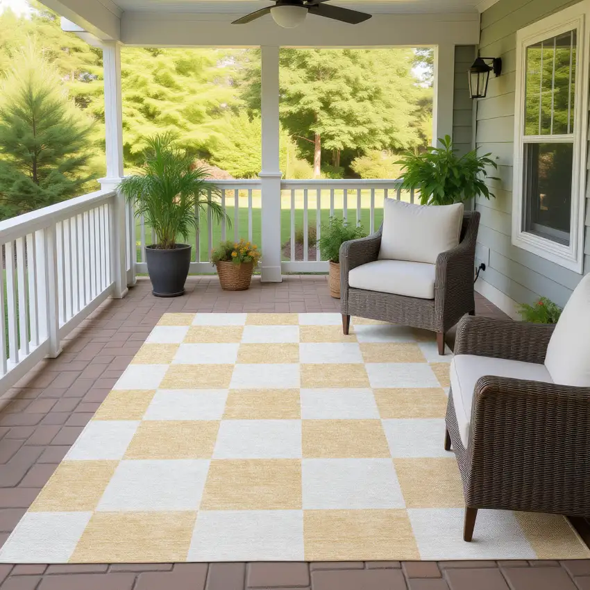 Peach And Beige Geometric Washable Indoor Outdoor Area Rug Photo 9