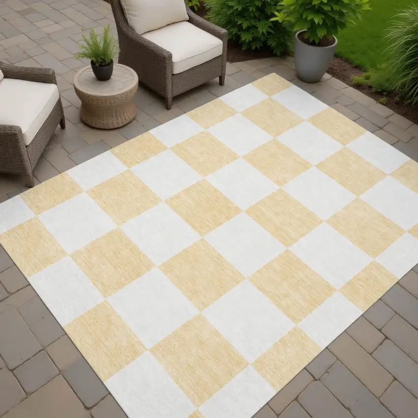 Peach And Beige Geometric Washable Indoor Outdoor Area Rug Photo 6