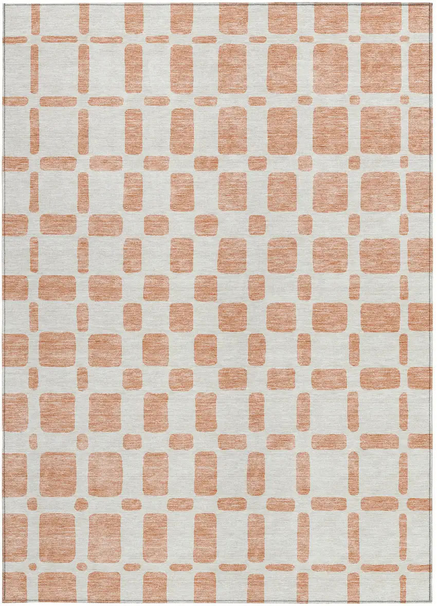 Peach And Beige Geometric Washable Indoor Outdoor Area Rug Photo 7
