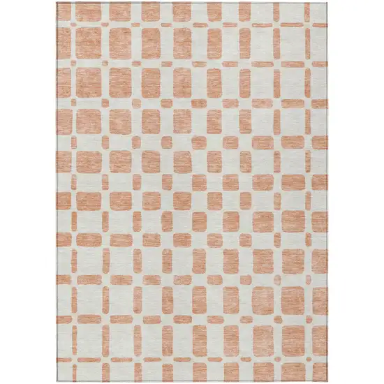 Peach And Beige Geometric Washable Indoor Outdoor Area Rug Photo 2