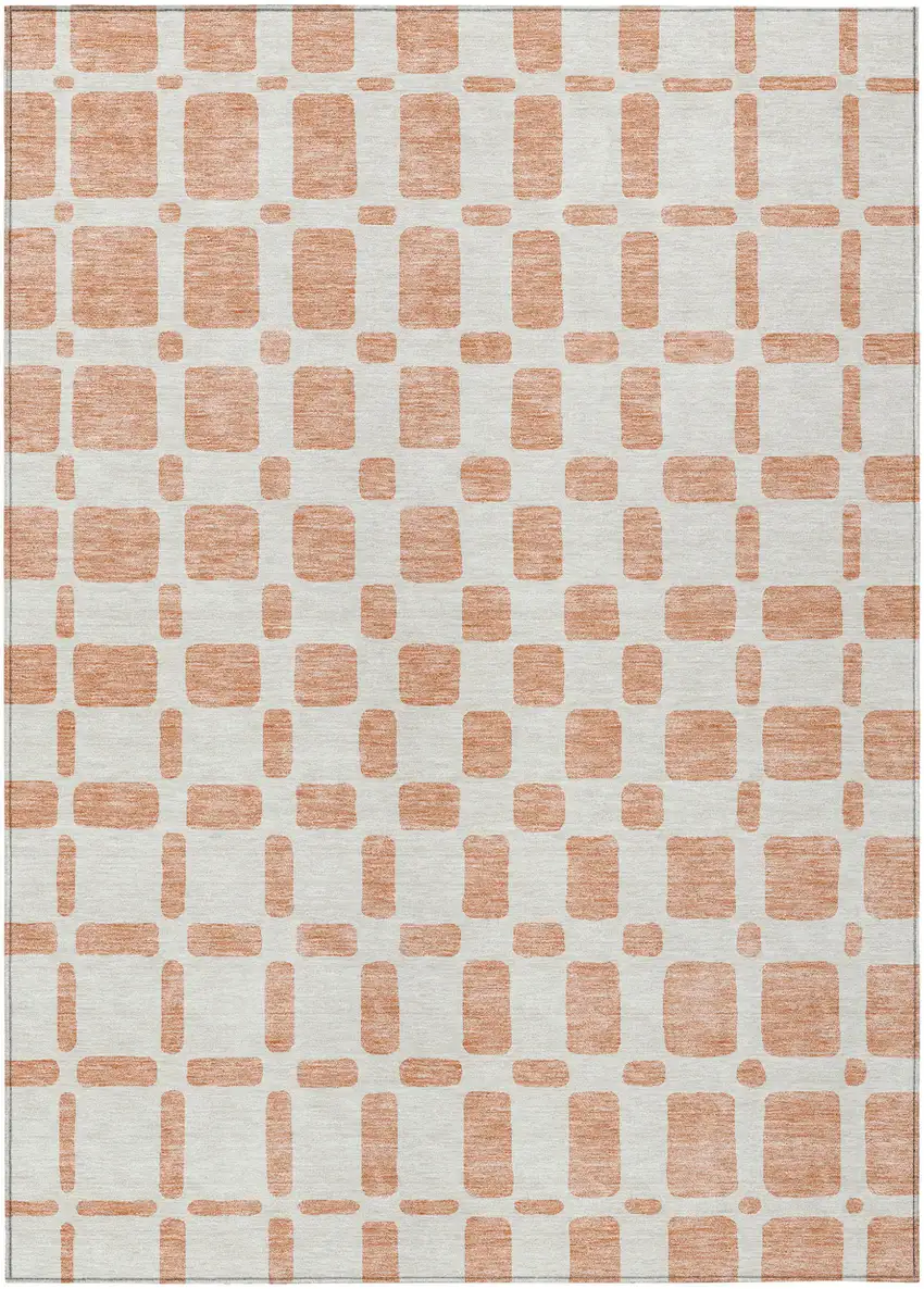 Peach And Beige Geometric Washable Indoor Outdoor Area Rug Photo 2