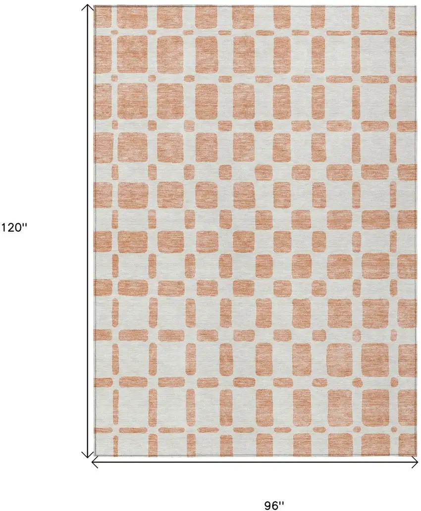 Peach And Beige Geometric Washable Indoor Outdoor Area Rug Photo 3